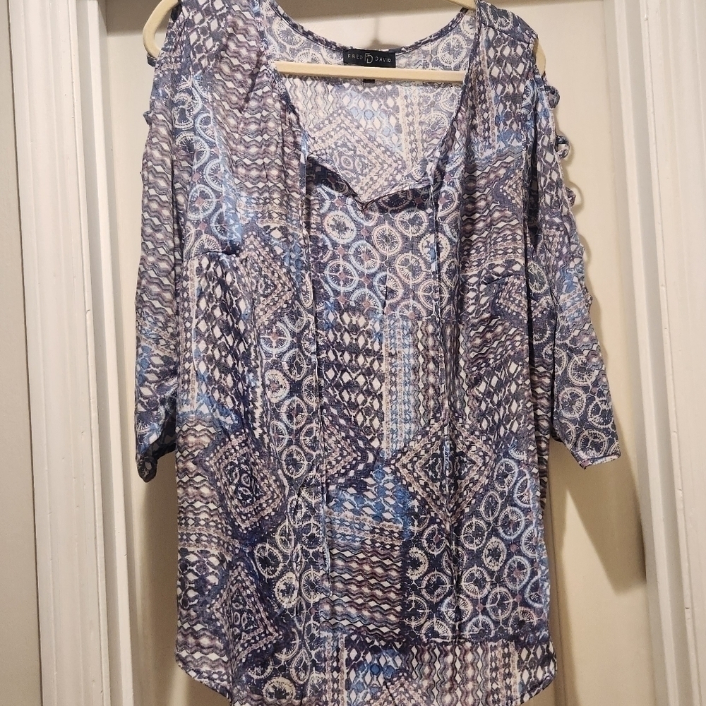 Fred David coastal bohemian print top 3/4 sleeve